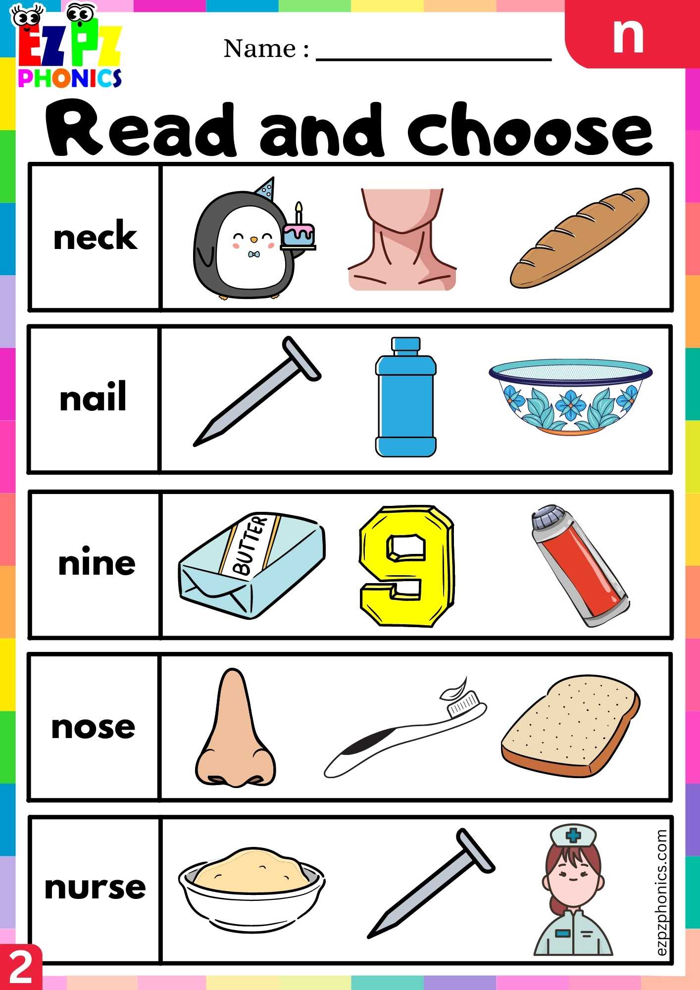 Group2 Letter N Read And Choose Beginning Sounds Worksheet